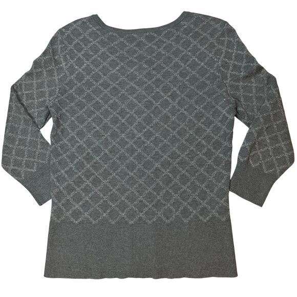 WHBM Size Medium Argyle Silver Gold Cardigan Crew Neck Christmas Holiday Classic - Picture 6 of 8